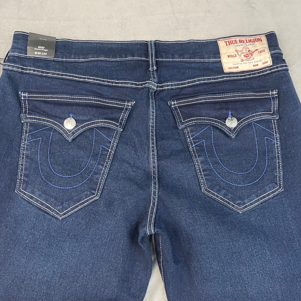 NWT True Religion Ricky Relaxed Straight Jeans Men's Size 36 Dark Blue - Picture 9 of 9